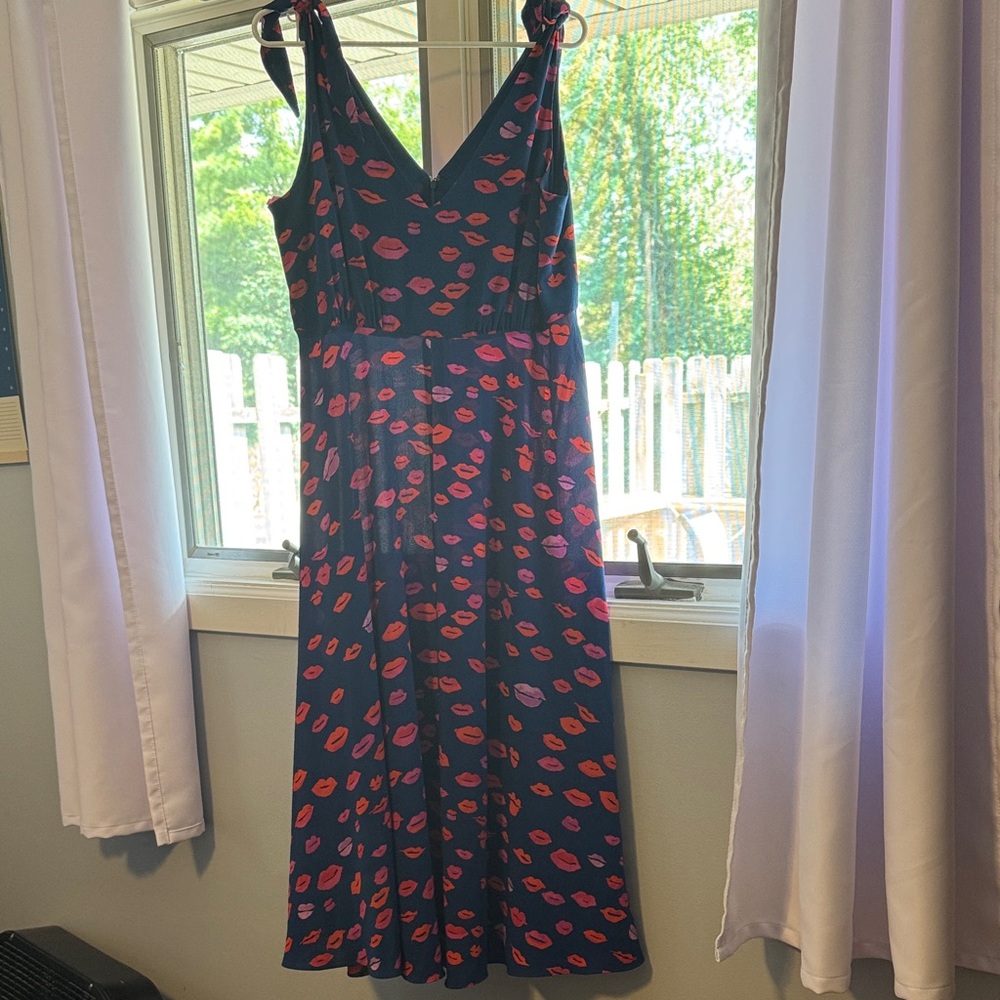Betsey Johnson Blue Dress with Red and Pink Lip Print